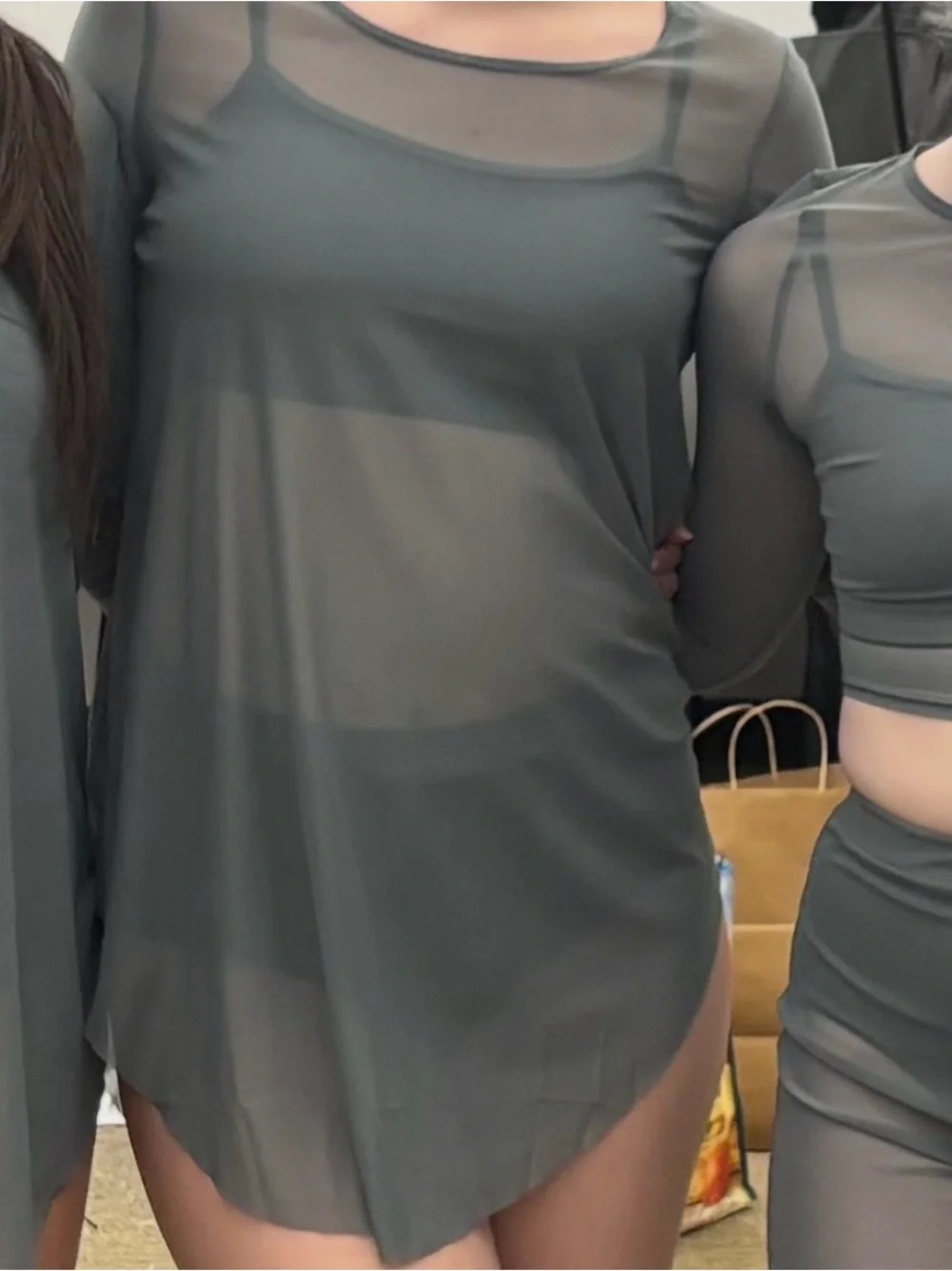 Weissman Sheer Long Sleeve Dance Tunic in Sage Green